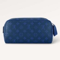 Louis Vuitton LV Unisex Dopp Kit Toilet Pouch Blue Taiga Cowhide Leather Monogram Coated Canvas (3)