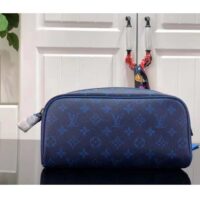 Louis Vuitton LV Unisex Dopp Kit Toilet Pouch Blue Taiga Cowhide Leather Monogram Coated Canvas (3)