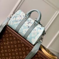 Louis Vuitton LV Unisex Keepall Bandoulière 25 Crystal Blue Monogram Aquagarden Coated Canvas (3)