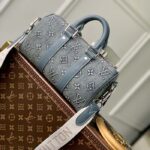 Louis Vuitton LV Unisex Keepall Bandoulière 25 Monogram Washed Denim Canvas Cowhide Leather - Image 3