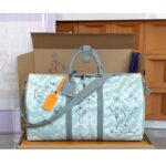 Louis Vuitton LV Unisex Keepall Bandoulière 50 Crystal Blue Monogram Aquagarden Coated Canvas – Image 5