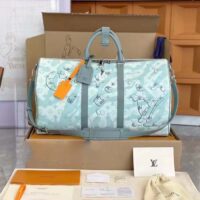 Louis Vuitton LV Unisex Keepall Bandoulière 50 Crystal Blue Monogram Aquagarden Coated Canvas