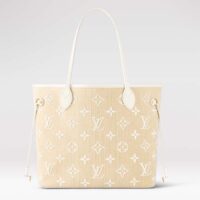 Louis Vuitton LV Unisex Neverfull MM Beige Lotus Cotton Cowhide Leather