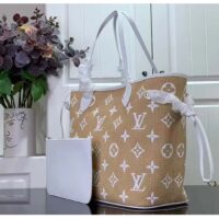 Louis Vuitton LV Unisex Neverfull MM Beige Lotus Cotton Cowhide Leather (10)