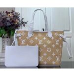 Louis Vuitton LV Unisex Neverfull MM Beige Lotus Cotton Cowhide Leather - Image 3