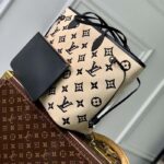 Louis Vuitton LV Unisex Neverfull MM Black Lotus Cotton Cowhide Leather - immagine 3