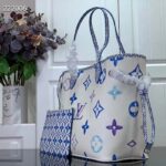 Louis Vuitton LV Unisex Neverfull MM Blue Monogram Coated Canvas Textile Lining - Bild 3