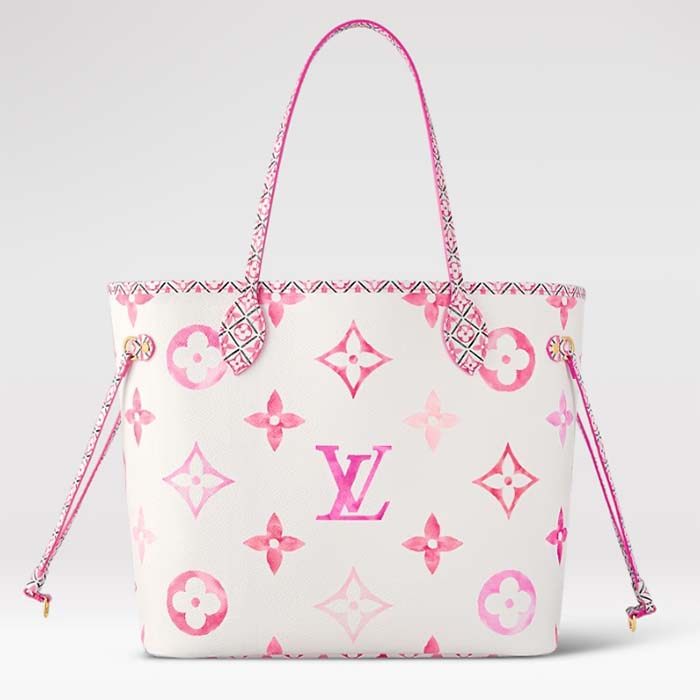 Louis Vuitton LV Unisex Neverfull MM Pink Monogram Coated Canvas Textile Lining