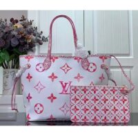 Louis Vuitton LV Unisex Neverfull MM Pink Monogram Coated Canvas Textile Lining (10)