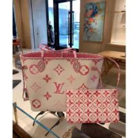 Louis Vuitton LV Unisex Neverfull MM Pink Monogram Coated Canvas Textile Lining (10)
