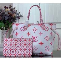 Louis Vuitton LV Unisex Neverfull MM Pink Monogram Coated Canvas Textile Lining (10)