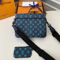 Louis Vuitton LV Unisex Trio Messenger Navy River Blue Calf Leather Textile Lining (8)