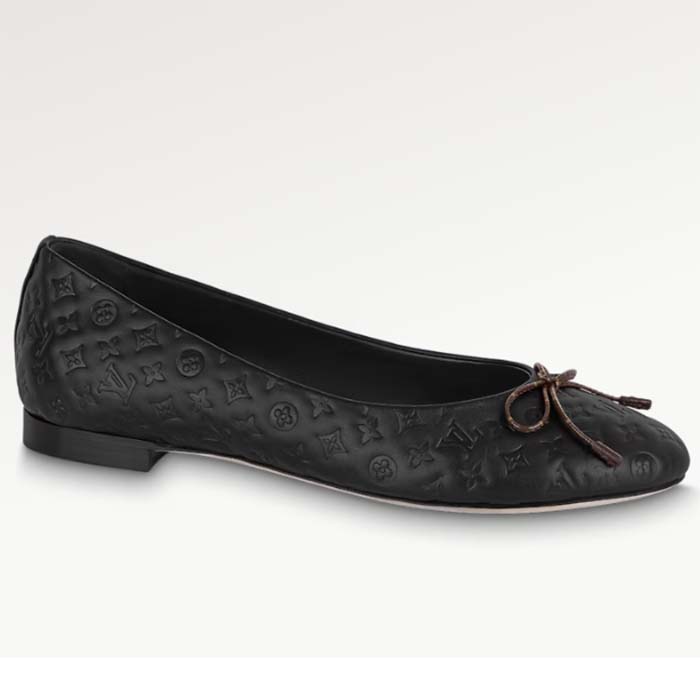Louis Vuitton LV Women Nina Flat Ballerina Black Monogram Embossed Calf Leather Canvas Bow