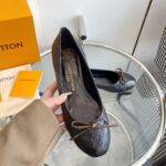 Louis Vuitton LV Women Nina Flat Ballerina Black Monogram Embossed Calf Leather Canvas Bow - Imagen 6