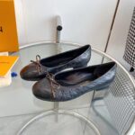 Louis Vuitton LV Women Nina Flat Ballerina Black Monogram Embossed Calf Leather Canvas Bow - Imagen 3