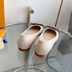 Louis Vuitton LV Women Nina Flat Ballerina Nude Pink Monogram Embossed Calf Leather Bow - Image 5