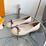Louis Vuitton LV Women Nina Flat Ballerina Nude Pink Monogram Embossed Calf Leather Bow - Image 3
