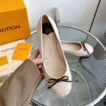 Louis Vuitton LV Women Nina Flat Ballerina Nude Pink Monogram Embossed Calf Leather Bow - Image 6