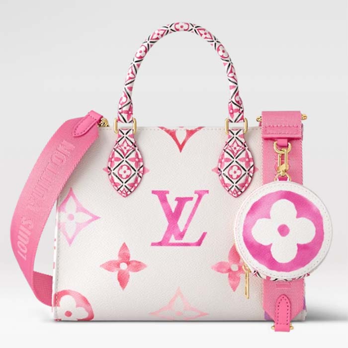 Louis Vuitton LV Women Onthego PM Pink Monogram Coated Canvas Textile Lining