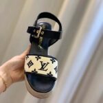 Louis Vuitton LV Women Starboard Wedge Sandal Black Monogram-Embroidered Cotton Rope Sole - immagine 3