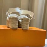 Louis Vuitton LV Women Starboard Wedge Sandal White Monogram-Embroidered Cotton - Image 7