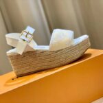 Louis Vuitton LV Women Starboard Wedge Sandal White Monogram-Embroidered Cotton - Image 2