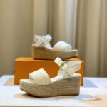 Louis Vuitton LV Women Starboard Wedge Sandal White Monogram-Embroidered Cotton - Image 4