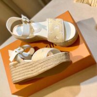 Louis Vuitton LV Women Starboard Wedge Sandal White Monogram-Embroidered Cotton (8)