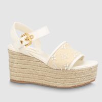 Louis Vuitton LV Women Starboard Wedge Sandal White Monogram-Embroidered Cotton (8)