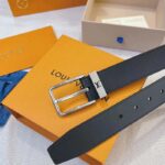 Louis Vuitton Unisex LV Pont Neuf 35mm Belt Anthracite Gray Ombre Calf Leather – Bild 4