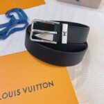 Louis Vuitton Unisex LV Pont Neuf 35mm Belt Anthracite Gray Ombre Calf Leather – Bild 3