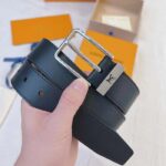 Louis Vuitton Unisex LV Pont Neuf 35mm Belt Anthracite Gray Ombre Calf Leather – Bild 9