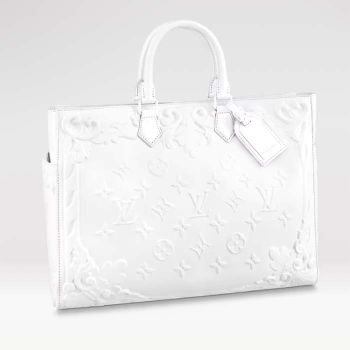 Louis Vuitton Unisex LV Sac Plat Optic White Calf Leather Double Handle