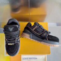 Louis Vuitton Unisex LV Trainer Maxi Black Suede Calf Leather Textile Laces Beads Rubber (5)