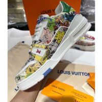 Louis Vuitton Unisex LV Trainer Sneaker White Printed Canvas Rubber Outsole Monogram Flowers (4)