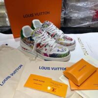 Louis Vuitton Unisex LV Trainer Sneaker White Printed Canvas Rubber Outsole Monogram Flowers (4)