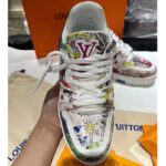 Louis Vuitton Unisex LV Trainer Sneaker White Printed Canvas Rubber Outsole Monogram Flowers - Image 4