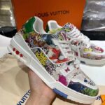 Louis Vuitton Unisex LV Trainer Sneaker White Printed Canvas Rubber Outsole Monogram Flowers - Image 3