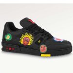 Louis Vuitton Unisex LV x YK LV Trainer Sneaker Nero Pelle di vitello martellata stampata con monogramma e fiori