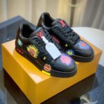 Louis Vuitton Unisex LV x YK LV Trainer Sneaker Black Printed Grained Calf Leather Monogram Flowers - immagine 2