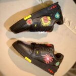 Louis Vuitton Unisex LV x YK LV Trainer Sneaker Black Printed Grained Calf Leather Monogram Flowers - immagine 4