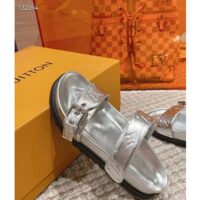 Louis Vuitton Women LV Bom Dia Flat Comfort Mule Silver Monogram-Embossed Calf (1)