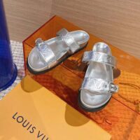Louis Vuitton Women LV Bom Dia Flat Comfort Mule Silver Monogram-Embossed Calf (1)