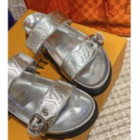 Louis Vuitton Women LV Bom Dia Flat Comfort Mule Silver Monogram-Embossed Calf (1)
