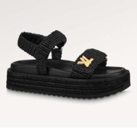 Louis Vuitton Women LV Cordoba Flat Comfort Sandal Black Raffia Rubber 4CM Heel (1)