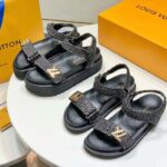 Louis Vuitton Women LV Cordoba Flat Comfort Sandal Black Raffia Rubber 4CM Heel - Bild 7