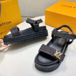 Louis Vuitton Women LV Cordoba Flat Comfort Sandal Black Raffia Rubber 4CM Heel - Bild 6