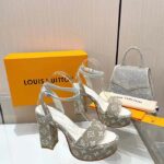 Louis Vuitton Women LV Fame Platform Sandal Beige Monogram Denim Leather 11.5 CM Heel – Bild 2