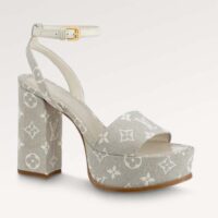 Louis Vuitton Women LV Fame Platform Sandal Beige Monogram Denim Leather 11.5 CM Heel (2)