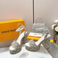 Louis Vuitton Women LV Fame Platform Sandal Beige Monogram Denim Leather 11.5 CM Heel (2)